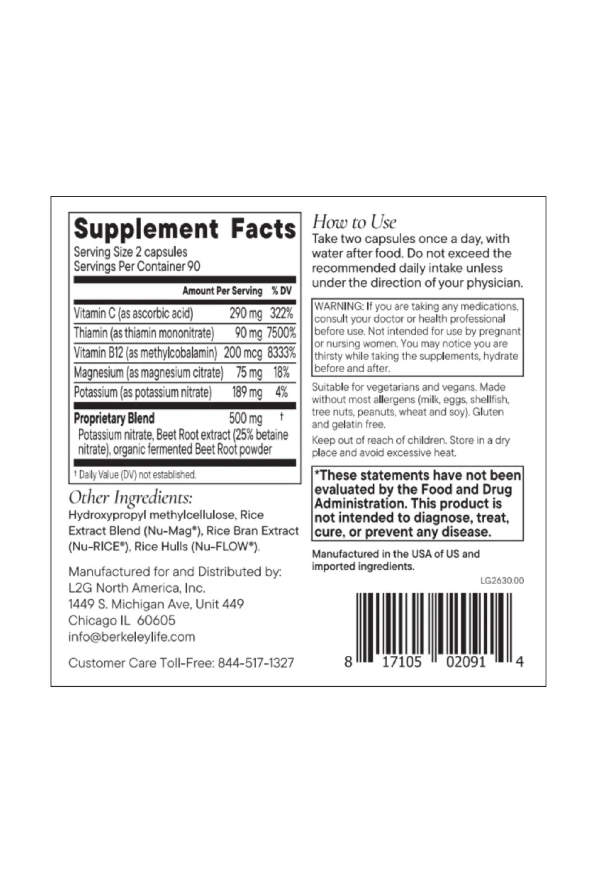 Berkeley Life Nitric Oxide Foundation 60 ct
