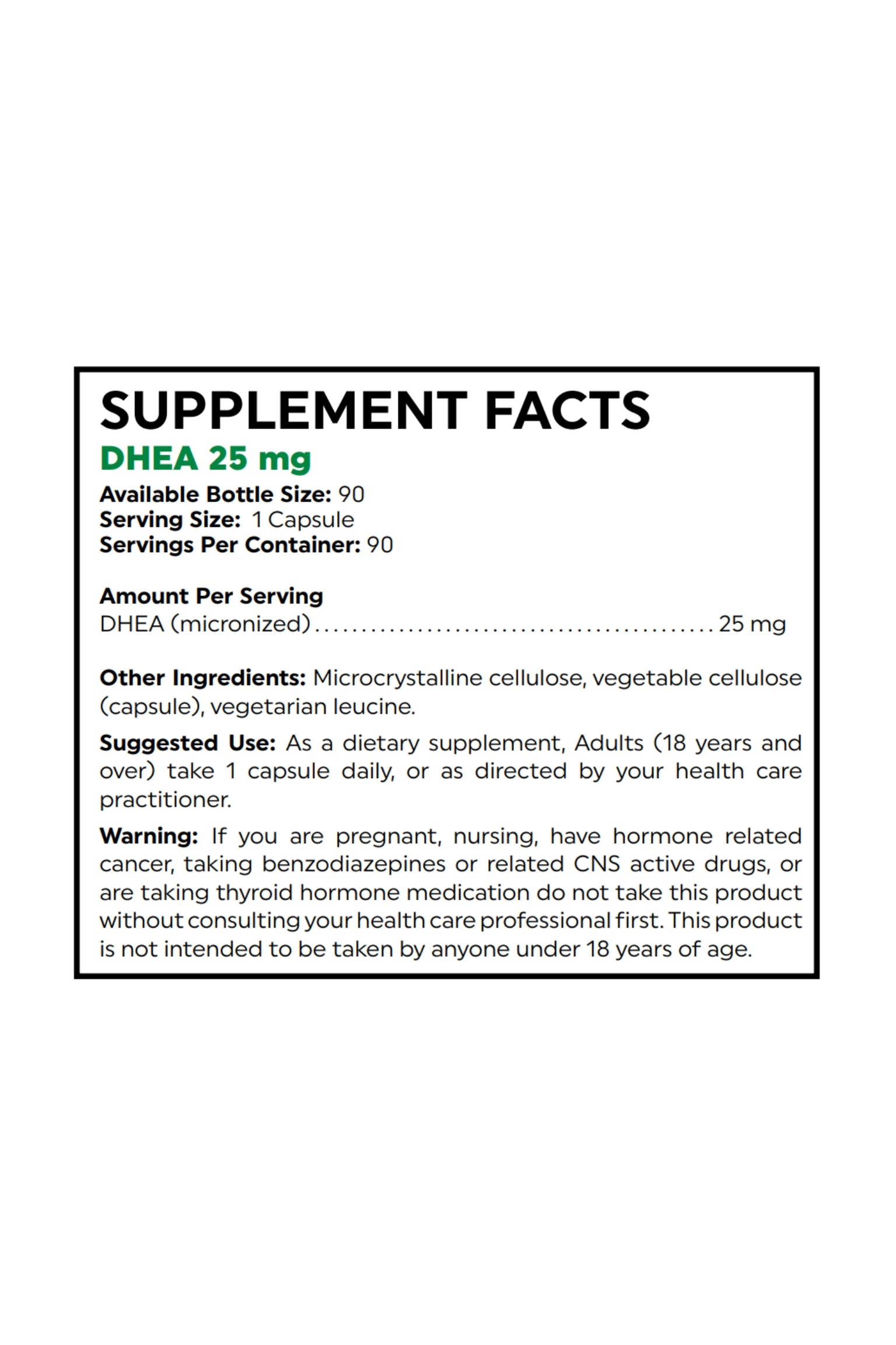 Nutritional Frontiers - DHEA Supplement 25mg (90 ct)