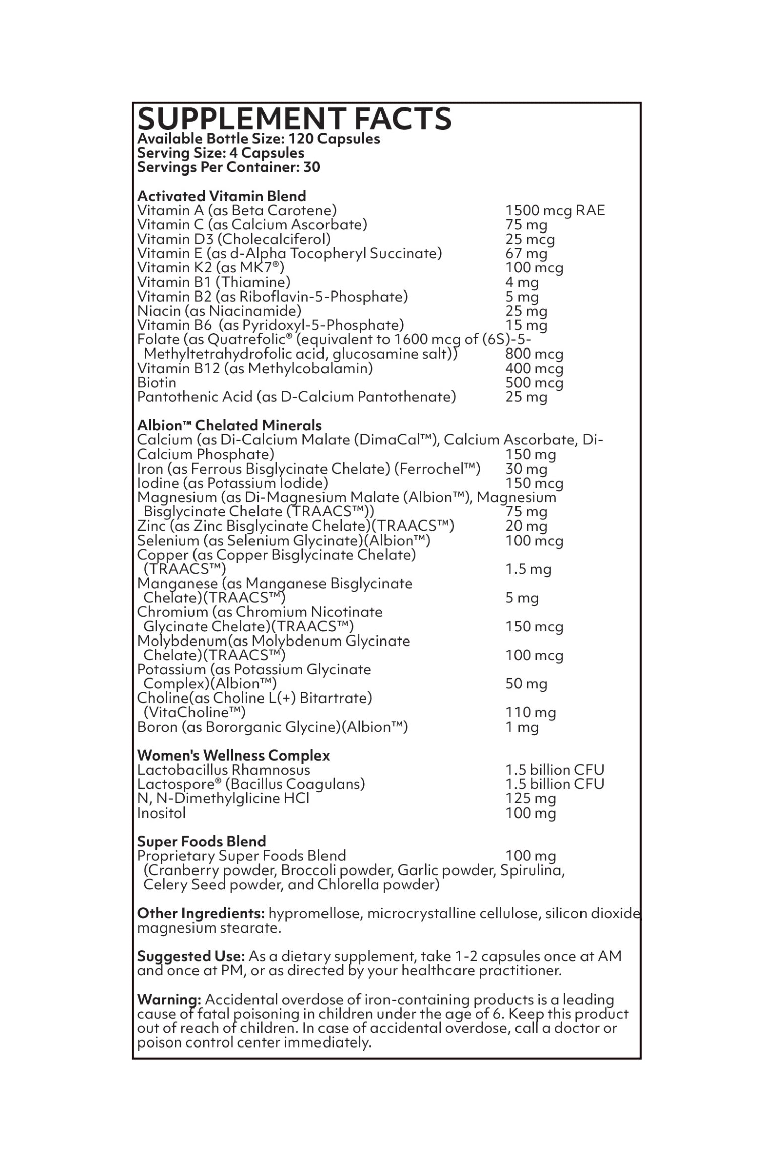 Nutritional Frontiers Women's Complete (120 ct)- Best Multivitamin for Women